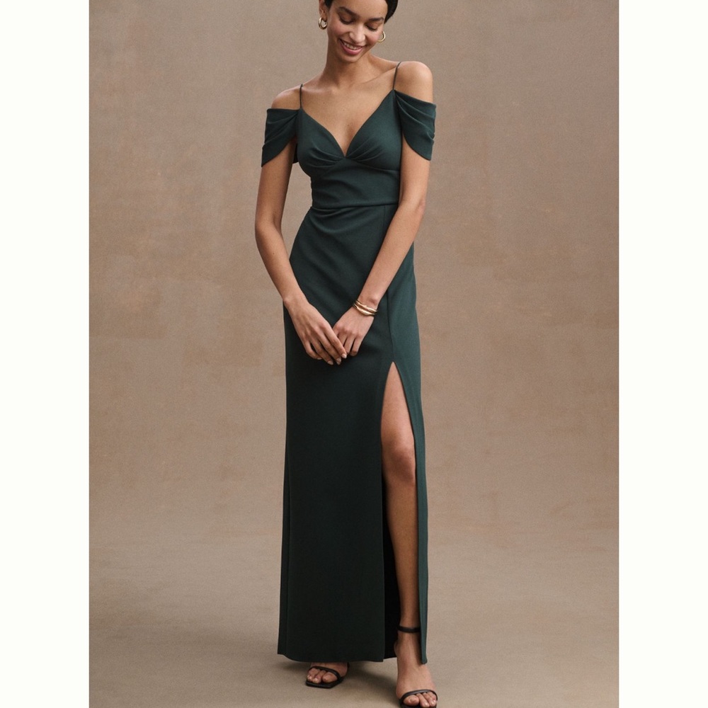 Anthro - Off The Shoulder Crepe Gown - Emerald